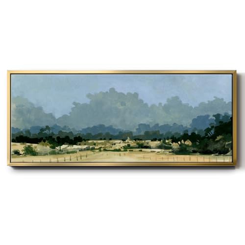 Renditions Gallery Floater Framed Art Work For Home Wild Farmland Green Garden Wall Art Canvas Wall Hanging Decoration for Lounge Lobby Kitchen - 20"X50" GOLD Frame GAL034