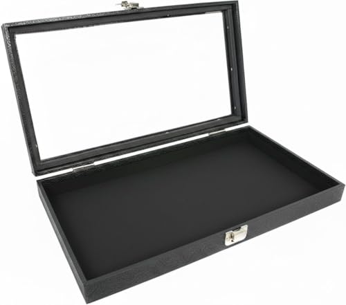 Novel Box Jewelry Organizer Box Black Leatherette 14.75x8.25x2.1 Large Glass Jewelry Box with Lid with Metal Clasp - Gem Display Case - Jewelry Display Case for Necklaces Bracelets Rings Accessories