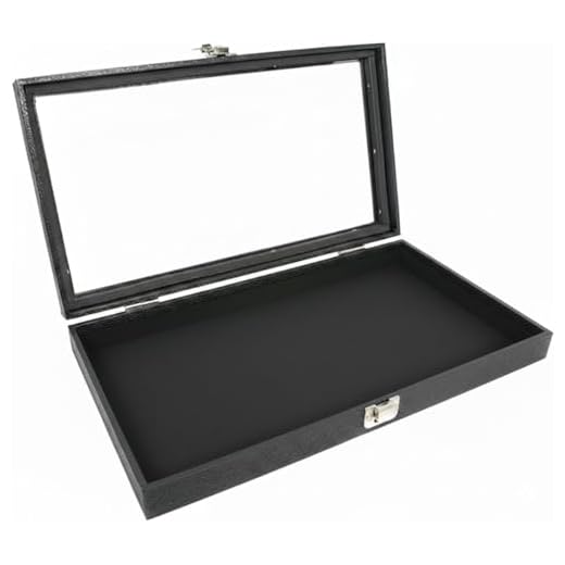 Novel Box Large Glass Top Black Leatherette Metal Clasp Jewelry Display Case 14.75X8.25X2.1 + NB Cleaning Cloth