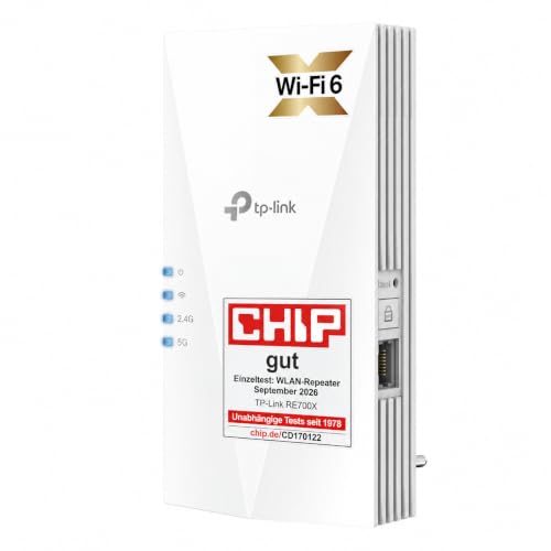 TP-Link RE700X WiFi 6 WLAN Verstärker Repeater AX3000, Dualband 2402MBit/s 5GHz + 574MBit/s 2,4GHz, MU-MIMO, Gigabit Port, Kompatibel mit Fritzbox