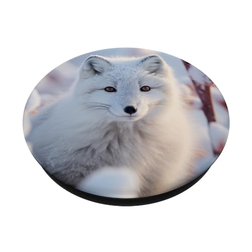 White fox Iceland Arctic Fox Animal Wildlife Winter lover PopSockets Swappable PopGrip, Black - Image 2