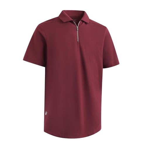 Mens Casual Stylish Polo Shirts Cotton Blend Short Sleeve Collared Polo Soft Comfortable Stretch Polo Shirt Burgundy