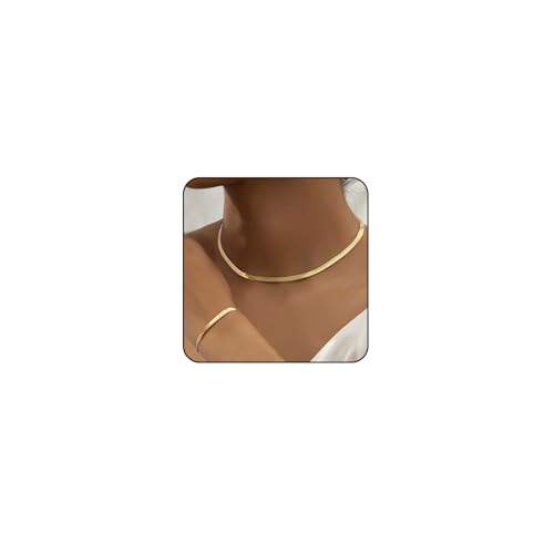 Otxas Golden Herringbone Choker Necklace for Women Snake Chain Necklace and Bracelet Set Flat Necklaces and Bracelet Set Snake Chain Jewelry