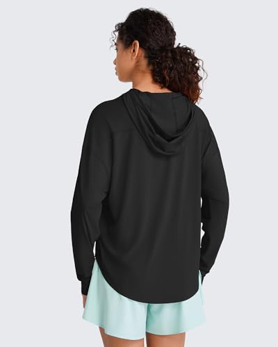 G4Free Sun Hoodie Women UPF 50+ UV Long Sleeve Shirts with Thumbholes Adjustable Drawcord Stretchy Hiking Outdoor Casual Tops(Black,L) — view 5