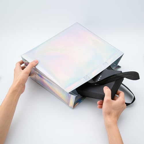Ronvir 30 Pcs Iridescent Gift Bags with Handles & Sturdy Base,12.6 x 4.7 x 11 inch Non Woven Holographic Reusable Party Favors Bags for Halloween,Birthday, Christmas, Goodie,Wedding, Holiday, Shopping, Boutique - Large Ronvir 30 Pcs Iridescent Gift Bags with Handles & Sturdy Base,12.6 x 4.7 x 11 inch Non Woven Holographic Reusable Party Favors Bags for Halloween,Birthday, Christmas, Goodie,Wedding, Holiday, Shopping, Boutique - Large - Image 5