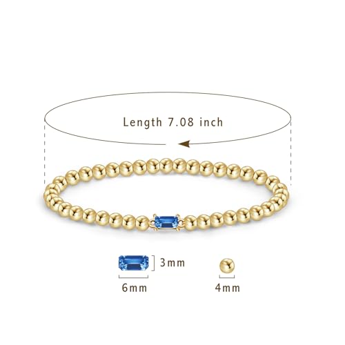 Free bird Birthstone Beaded Bracelet for Women Dainty 14K Gold Plated Stretchable Beaded Bracelet Hypoallergenic Waterproof Trendy Stackable Bracelet Birthstone Jewelry Gift for Birthday Christmas Valentine's Day3