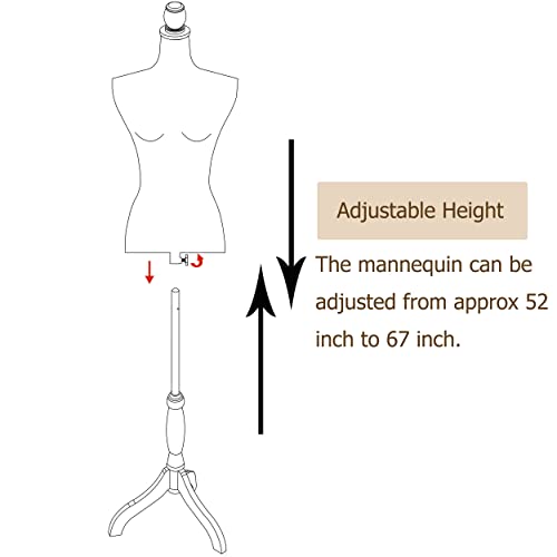 Female Mannequin Torso Dress Form Height Adjustable Pinnable Mannequin Body with Sturdy Tripod Stand for Display, Black Flower - Thumbnail 6
