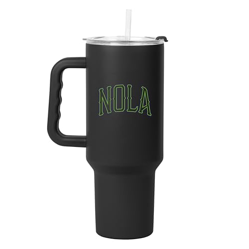 FANMATS NBA New Orleans Pelicans City Edition 40 oz Stainless Steel Handled Tumbler – Durable Double Wall Powder Coat Finish, Fits Most Cup Holders - City Edition Design, Comes With Straw