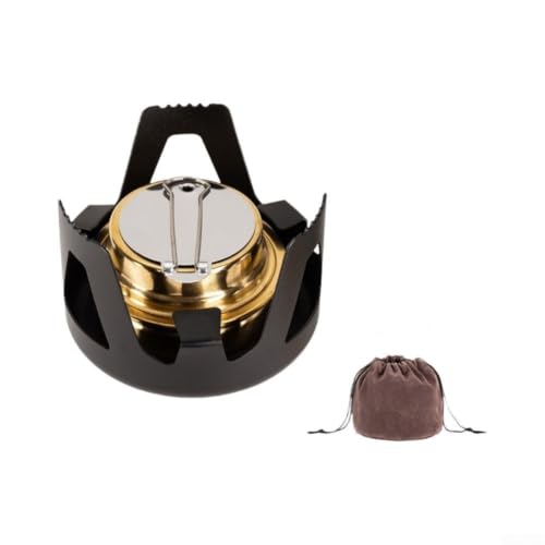 Compact Outdoor Stove 130g for mini Gas Cooker with Flame Control for Trekking Camping Trips - for durable Brass Build 97x65mm(Black)