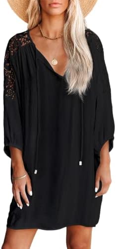 NLBZYDHFC Women's Swimsuit Beach Cover Up Shirt Lace Crochet V-Neck Summer Coverups Dress for Swimwear Bathing Suit