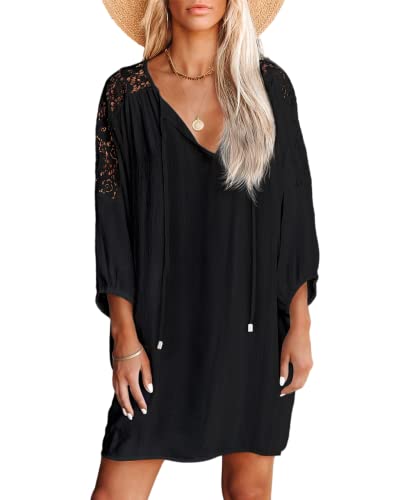 Nlbzydhfc Women's Swimsuit Beach Cover Up Shirt Lace Crochet V-Neck Summer Coverups Dress For Swimwear Bathing Suit #TOP2