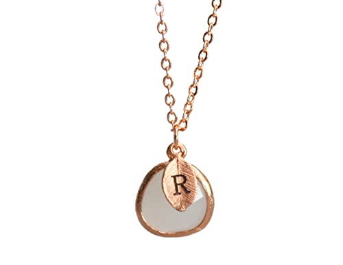 June Birthstone Necklace, Birthday Month Jewelry, Personalized Necklace, Bridesmaid Gift, Initial on Charm, Moonstone Gemstone