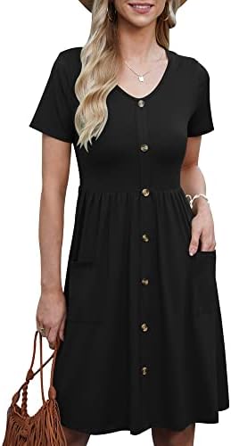 AUSELILY Summer Dresses for Women UK Casual Short Sleeve Sundress Round Neck A Line Swing Dress with Pockets
