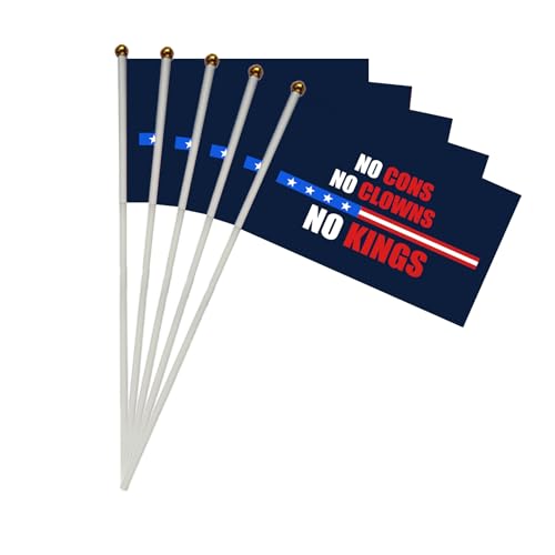 10 Set NO Kings Small Flags on Stricks,Mini Resist No Cons Flag, 5x8 Inches Flags for Outside Holiday Yard Patio Decorations.(NO CLOWNS, 10)