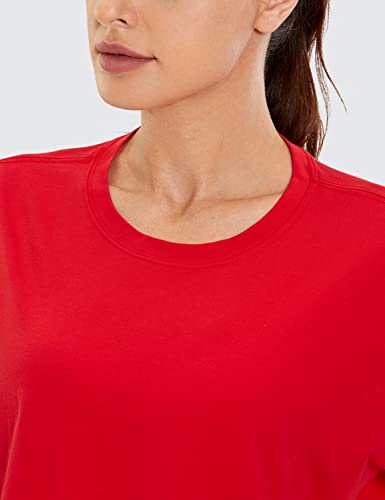Crz Yoga Women's Pima Cotton Workout Crop Tops Short Sleeve Yoga Shirts Casual Athletic Running T-Shirts Festival Red Small #TOP2