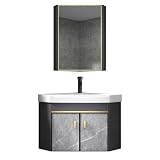 Hoek Badkamermeubel Met Wastafels, Moderne Aan De Muur Gemonteerde Badkamer Wastafelmeubel, Met Spiegelkast En Kraan, Compact Wastafel Combo voor Kleine Ruimten(56cm/22")
