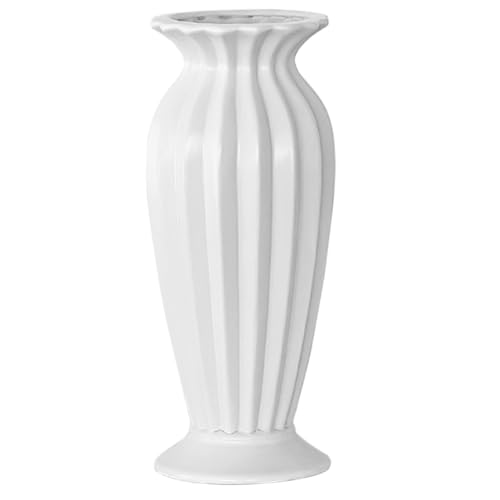 Jarrón de cerámica blanca, borde en forma de pétalo floreciente de estilo vintage francés, elegante pieza decorativa para sala de estar, dormitorio, oficina, 25 cm