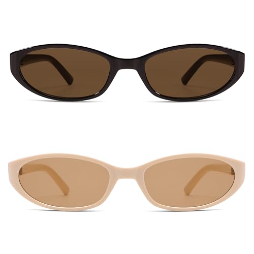 Image of Retro Oval Sunglasses Womens Mens Y2k Trendy Cateye Shades AR82299 | Narrow Round Cute Sunnies,90s 2000s Cool Skinny Frame