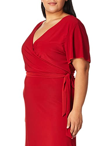 Star Vixen Women's Plus-Size Short Sleeve Faux Wrap Maxi Dress, Red, 1X #TOP17