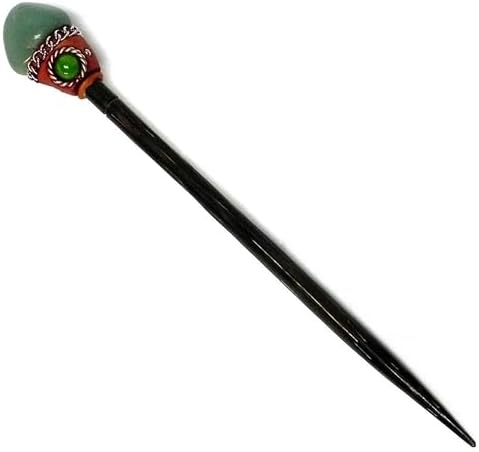Mia Jewel Shop - Natural Tumbled Healing Gemstone Crystal Chonta Wooden Hair Sticks โ Handmade Hair Sticks for Women | Hair Pins Boho Reiki Accessories, Fashion Gifts (Green Aventurine)