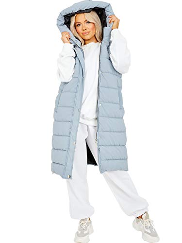Image of shelikes Women's Gilet Jacket Longline Hooded Quilted Winter Wear Long Coat For Women (L, Grey)