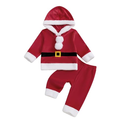Yccutest Toddler Boy Girl Santa Outfit Kids Infant First Christmas Outfit Baby Hooded Sweatshirt and Pants Set Xmas Clothes
