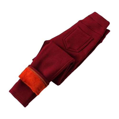Girls Stretchy Skinny Pants Thick Warm Fleece Lined Leggings Trousers Solid Color Uniform Footless Tights Pants