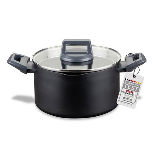 Fackelmann Statement Cacerola de 20 cm con Tapa de Vidrio Endurecido y Función de Vertido, Recubierto de Cerámica, Libre de PFAS, Apta para Todas las Cocinas Incluyendo Inducción