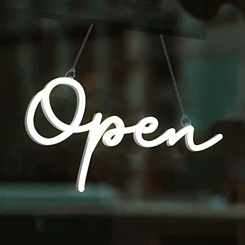 HiNeon Modern Script Open Neon Sign, 20inx9in Light Up LED Open Sign for Business Window, Direct Plugin w/ 12V Adapter and Remote Control w/ 6 Dynamic Mode, White