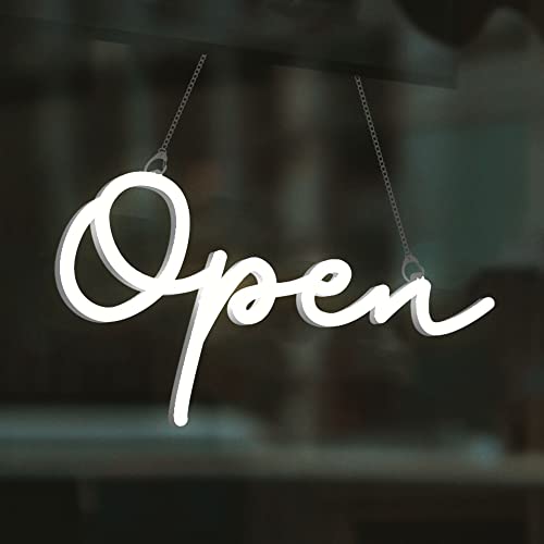 Hineon Modern Script Open Neon Sign, 20Inx9In Light Up Led Open Sign For Business Window, Direct Plugin W/ 12V Adapter And Remote Control W/ 6 Dynamic Mode, White #TOP3