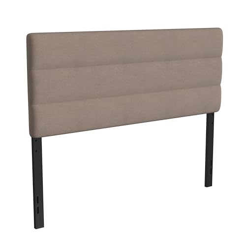 BizChair Paxton Upholstered Headboard - Channel Stitched Taupe Fabric Upholstery - Queen - Adjustable Height from 44.5\" to 57.25\" from Floor - Thumbnail 3