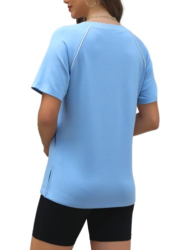 YOKGO Women Short Sleeve Workout Tops Quick Dry Athletic T Shirts Running Gym Yoga Casual Tee Loose Fit Activewear Blue — view 6