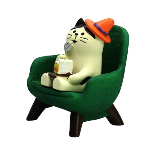 RAQWI Cat Eating Cake Figurine on Green Sofa, Mini Resin Desk Decor