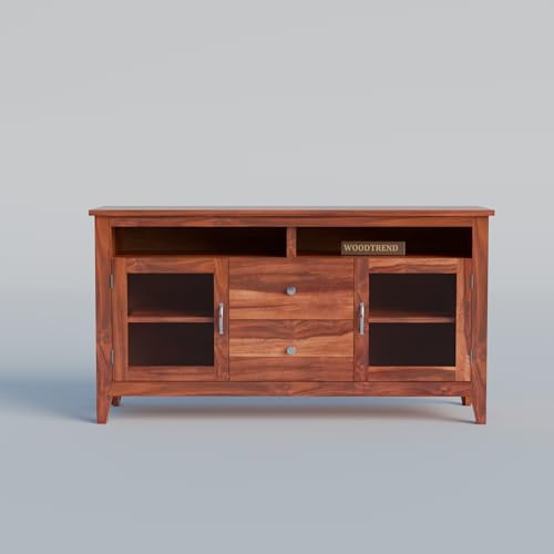 Image of Sheesham Wood TV Stand with 2 Door and 2 Drower and Shelf Storage Entertainment Unit Tv Cabinet for Living Room Home (Natural Finish)