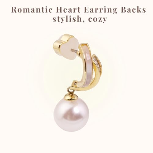 VeekyVicky Silicone Flat Earring Backs for Studs, Clear Comfort Design, 14K Real Gold Plated Pack of 12 - Heart Shape by VeekyVicky - Image 2