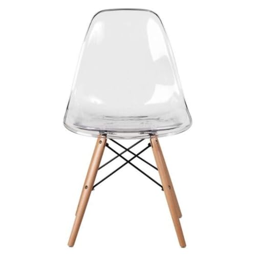 Plata Import Eames Style Dining Clear Side Chair - Set of 2 | Polycarbonate Seat Eiffel Wood Legs | Mid Century Modern Dining Room Chair | for Kitchen, Living Room, Office, Commercial Use by Plata Import - Image 5