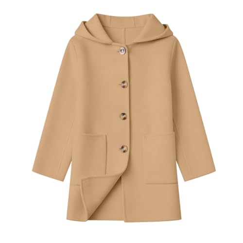 duxyoz Girls Pea Coats Single Breasted Hooded Trench Coat 8-9 Years