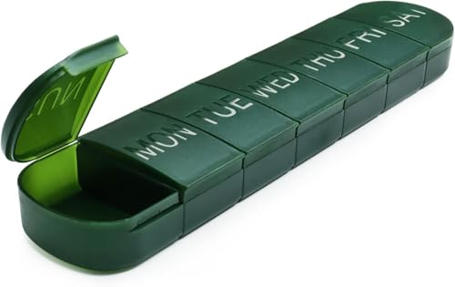 Image of FHORAIN Large Pill Organiser 7 Day, Weekly Pill Box 1 Time a Day, Daily Vitamin Containers to Hold Medicine, Fish Oils and Supplements (Green)