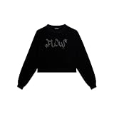 FREDDY - Felpa Cropped con Stampa Flow E Borchie, Donna, Nero, Medium