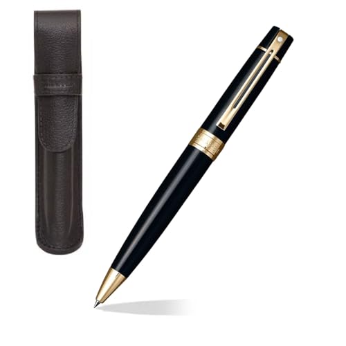 Sheaffer 300 Glossy black with Gold Trim Pen and Leather Pouch Gift Set (Ballpoint Pen)