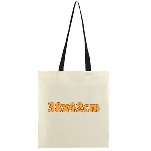 Bolsas de algodón, de yute, con 2 asas largas, color natural, 38 x 42 cm, 100 % algodón, Color natural con asa negra., 25 unidades