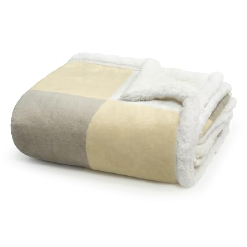 Americanflat 50x60 Fleece Sherpa Throw Blanket - Oversize Plaid - White