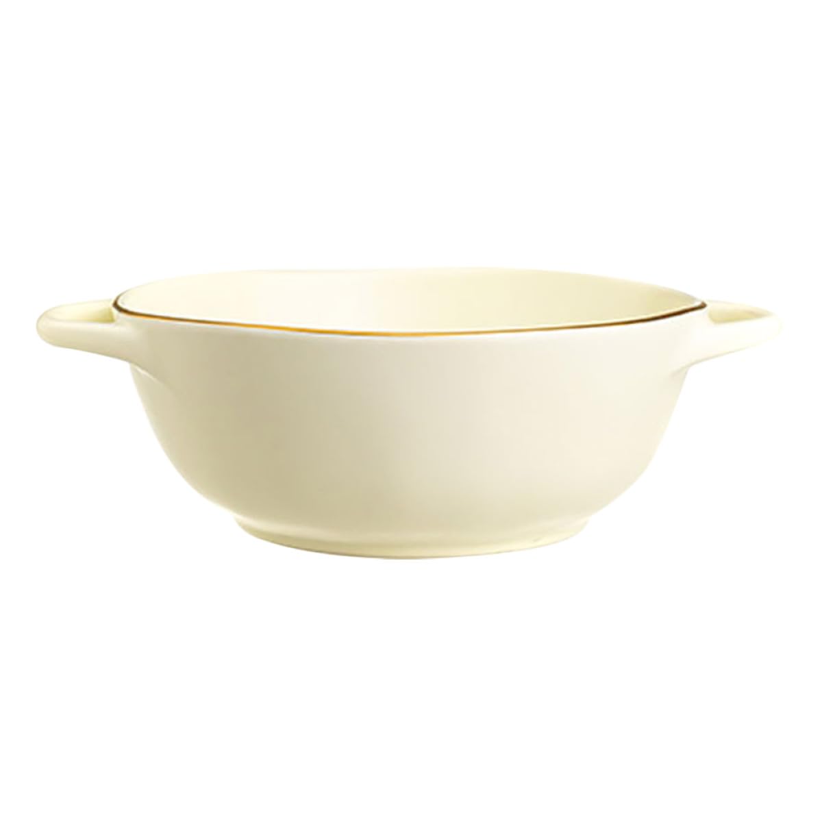 Tazón de Cerámica Beige Doble Asa para Hornear, Resistente al Calor y Apto para Microondas, Capacidad 1200ml, Adecuado para Ensaladas y Sopas