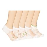 Benefeet Sox Lace Sheer No Show Socks for Women Girls White Floral Sheer Low Cut Socks Cute Thin Mesh Liner Sock for Loafers Boat Shoes Flats Transparent Nylon Invisable Hidden Sock 5 Pairs