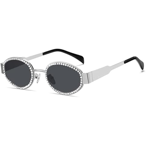 Wzerry Retro Oval Sunglasses for Women and Men Trendy Rhinestone Sun Glasses Classic Shades UV400 Protection Cover