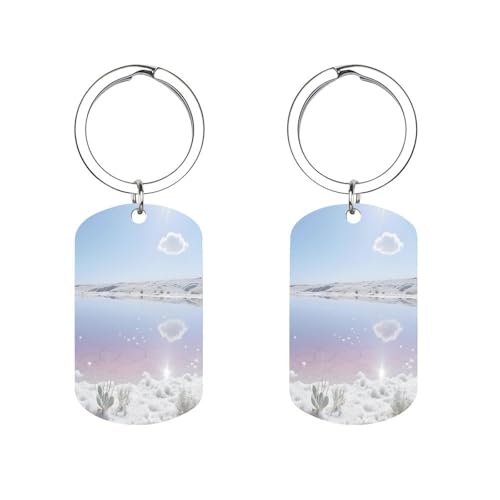 ZGHQHCDRH Metal Keychain White Salt Desert Lake Print for Everyday