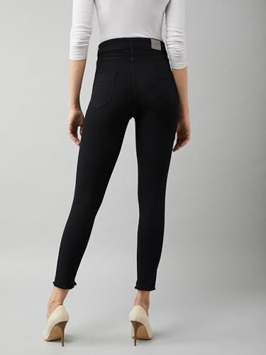 Image of Miss Chase Women's Skinny High Rise Cropped Length Fringe Detailing Stretchable Denim Jeans