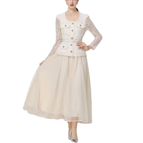 Robe longue vintage en dentelle pour affiner la silhouette grâce à la taille haute