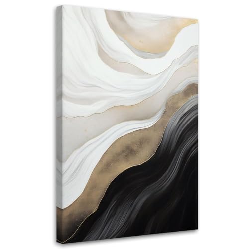 Cuadro abstracto moderno de mármol negro y dorado para decorar la pared de tu salón 2