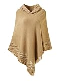 Ferand Ladies' Hooded Cape with Fringed Hem, Crochet Poncho Knitting Patterns for Women, Khaki